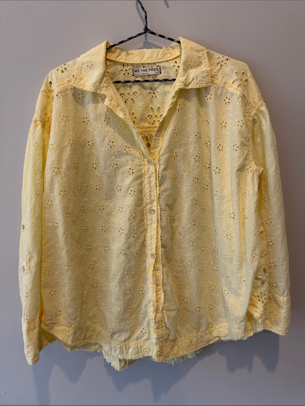 We The Free Pale Yellow Eyelet Button-Down Shirt